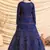 Navy-Blue pigment foliage Taffeta Silk Party Wear gown