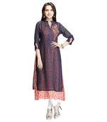 Navy-blue embroidered georgette kurtas-and-kurtis
