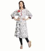White printed crepe kurtas-and-kurtis