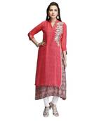 Pink embroidered georgette kurtas-and-kurtis