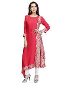 Pink printed cotton kurtas-and-kurtis