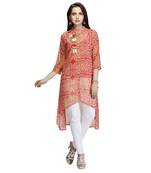 Red embroidered georgette kurtas-and-kurtis