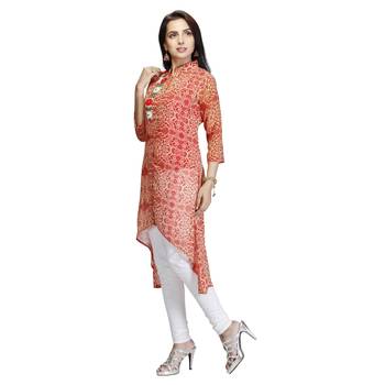 Red embroidered georgette kurtas-and-kurtis 3