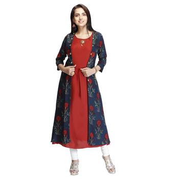 Maroon printed rayon kurtas-and-kurtis 1