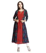 Maroon printed rayon kurtas-and-kurtis