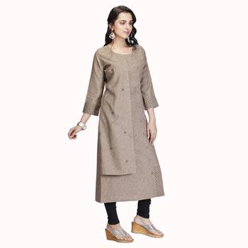 Brown embroidered cotton kurtas-and-kurtis 4