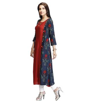 Maroon printed rayon kurtas-and-kurtis 3