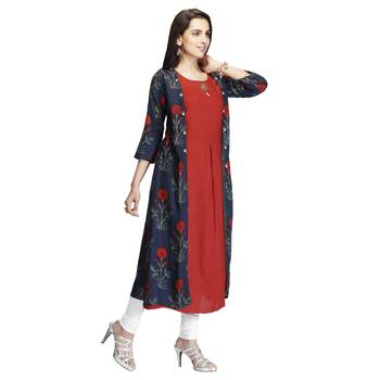 Maroon printed rayon kurtas-and-kurtis 4