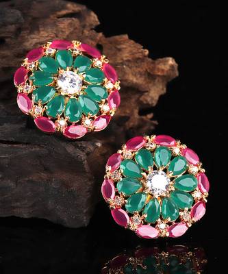 Green Gold Plated Stone Earrings 1