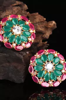 Green Gold Plated Stone Earrings
