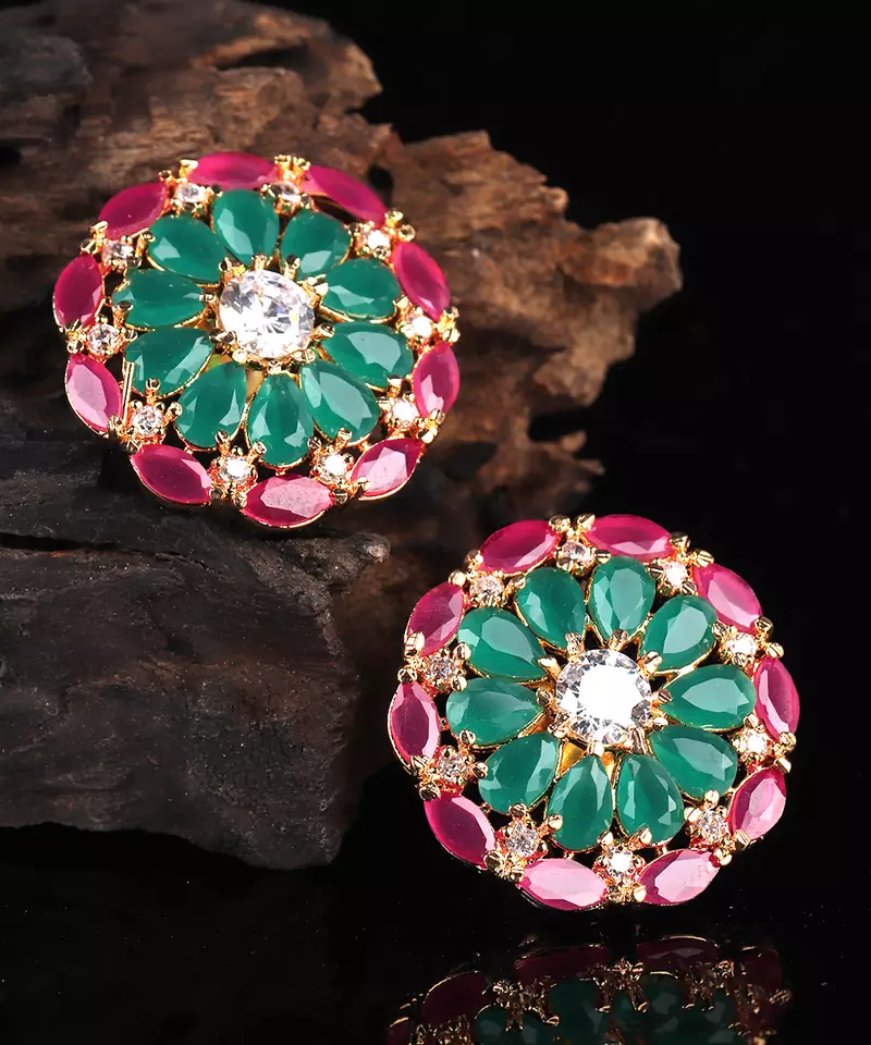 Green Gold Plated Stone Earrings