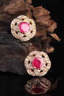 Red Gold Plated Stone Earrings