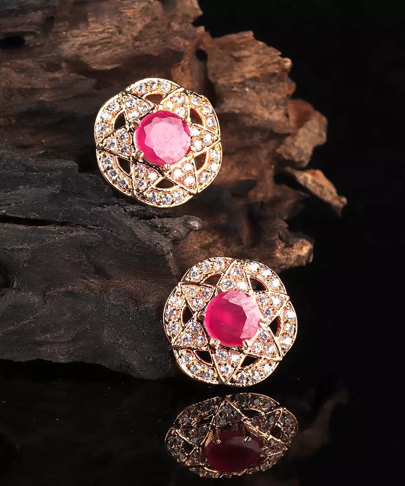 Red Gold Plated Stone Earrings