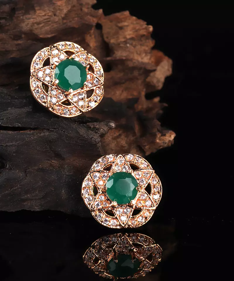 Green Gold Plated Stone Earrings