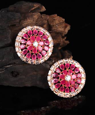 Pink Gold Plated Stone Earrings 5