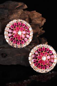Pink Gold Plated Stone Earrings