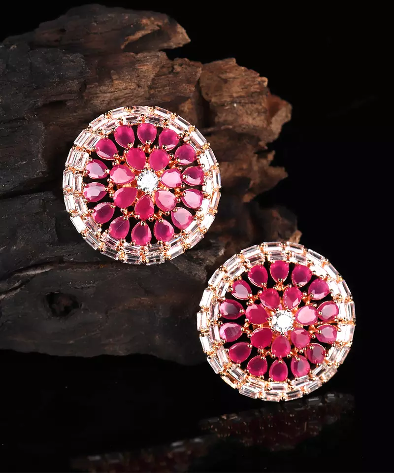 Pink Gold Plated Stone Earrings