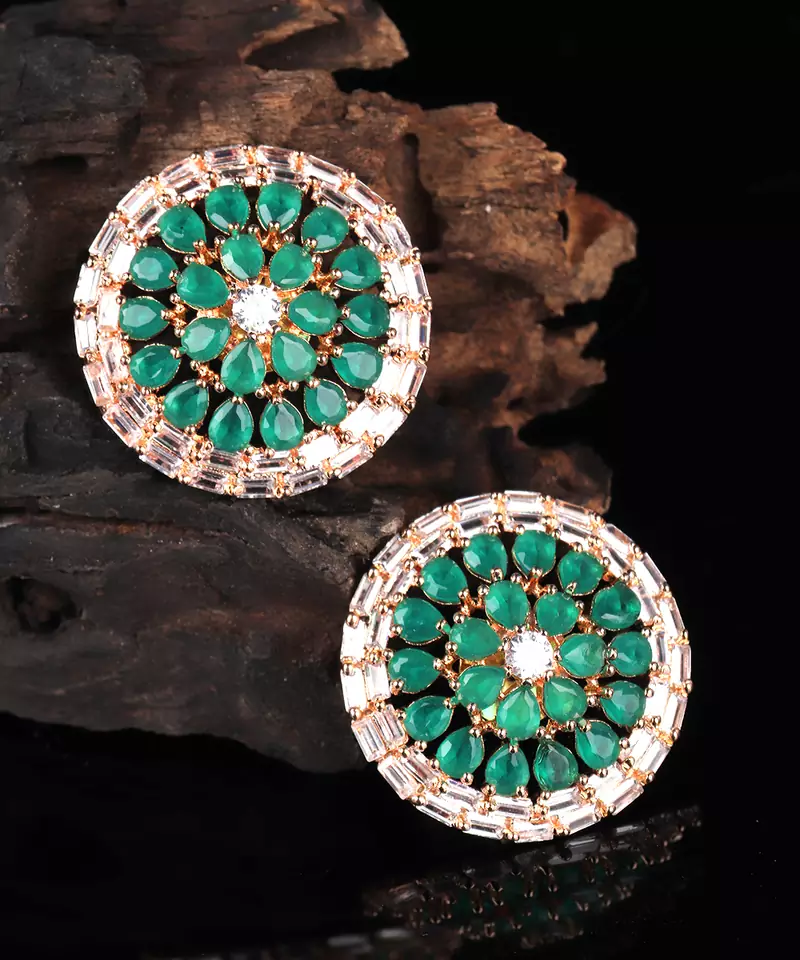 Green Gold Plated Stone Earrings