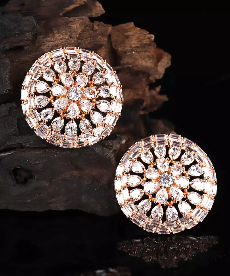 White Gold Plated Stone Earrings