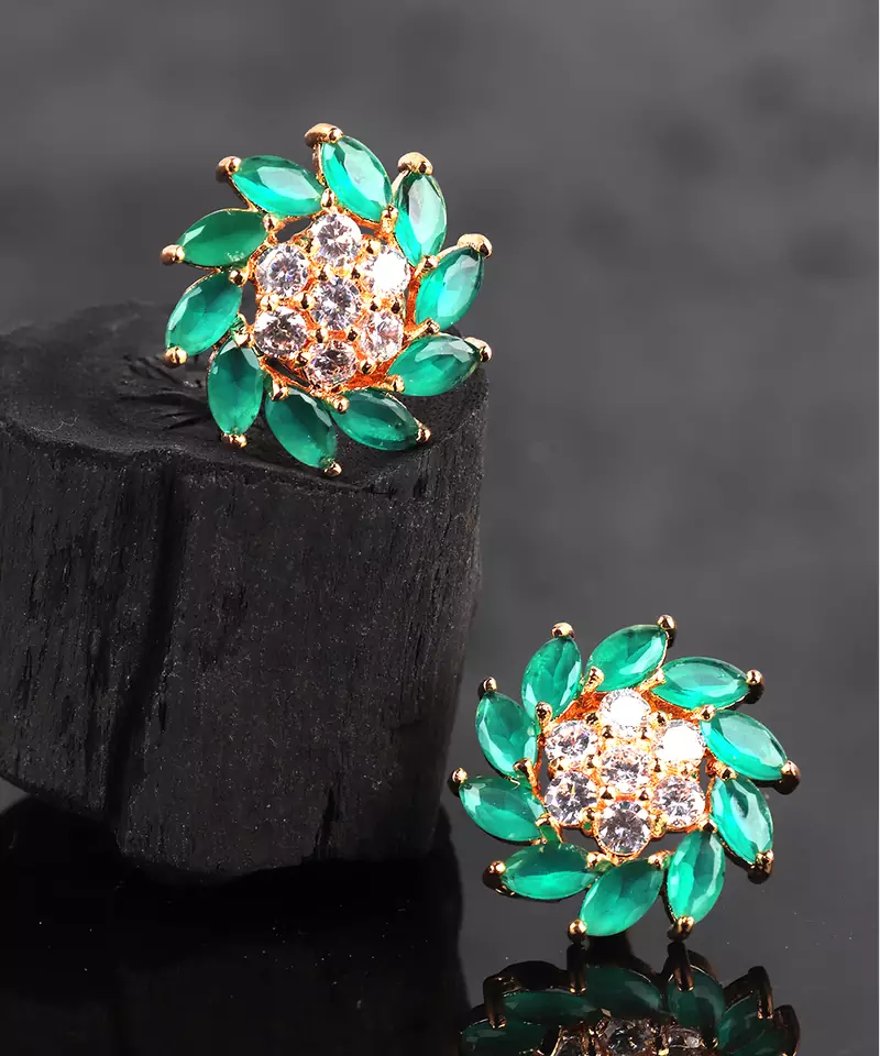 Green Gold Plated Stone Earrings