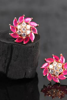 Pink Gold Plated Stone Earrings