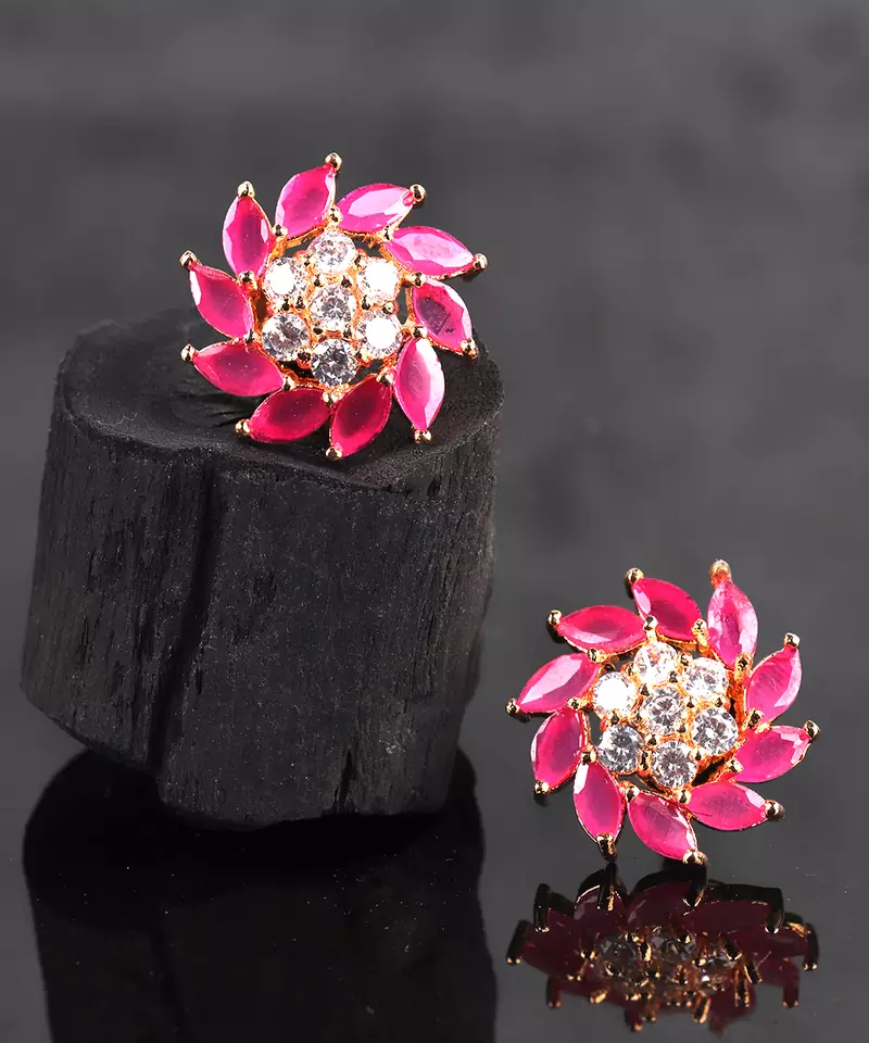 Pink Gold Plated Stone Earrings