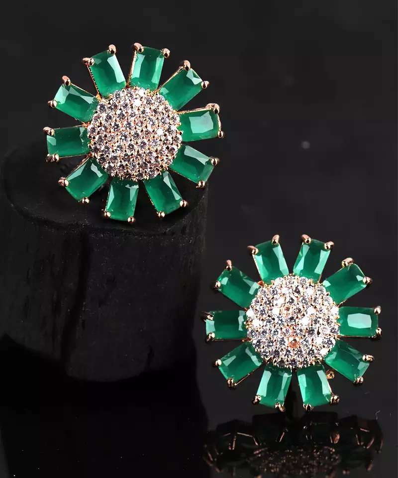 Green Gold Plated Stone Earrings