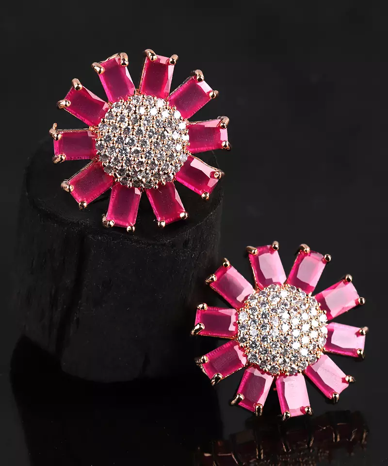 Pink Gold Plated Stone Earrings