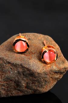 Pink Gold Plated Stone Earrings