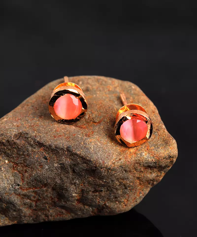 Pink Gold Plated Stone Earrings
