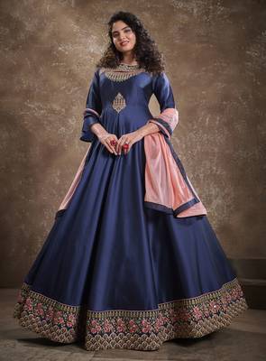 Navy-blue embroidered silk salwar 1