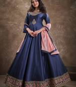 Navy-blue embroidered silk salwar