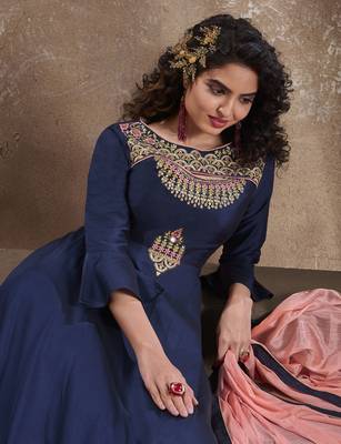 Navy-blue embroidered silk salwar 2