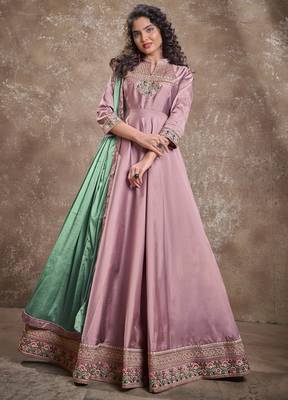 Light-pink embroidered silk salwar 1