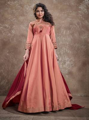 Peach embroidered silk salwar 1
