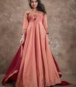 Peach embroidered silk salwar