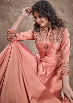 Peach embroidered silk salwar 2