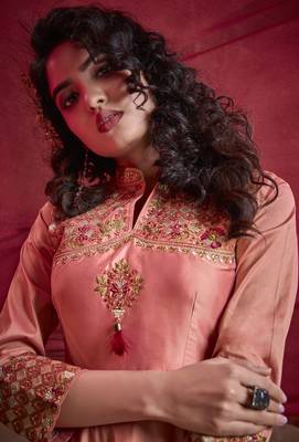 Peach embroidered silk salwar 3