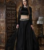 Black embroidered satin semi stitched lehenga