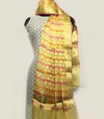 weaved pure tusser silk dupatta weaved in leaf pattern motif and rangkart work done on dupatta