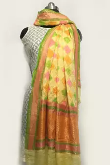 Hnadkind weaved pure chiffon silk dupatta weaved in with ethnic pattern jaal and rangkart work dupatta