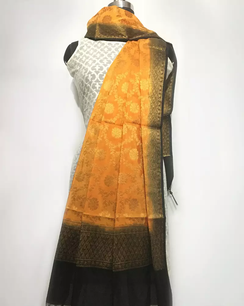 weaved semi kataan silk dupatta weaved in wth floral pattern jaal and contrast colour combination dye