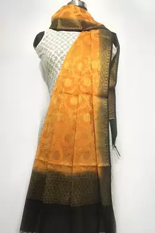 weaved semi kataan silk dupatta weaved in wth floral pattern jaal and contrast colour combination dye