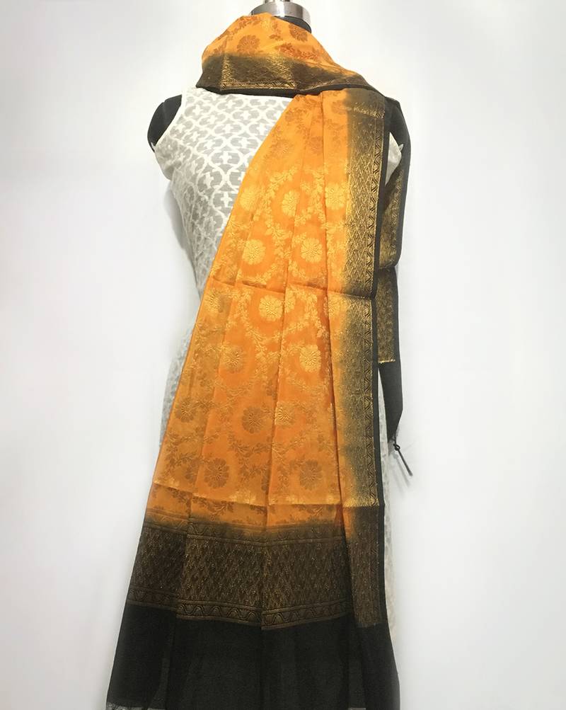 weaved semi kataan silk dupatta weaved in wth floral pattern jaal and contrast colour combination dye