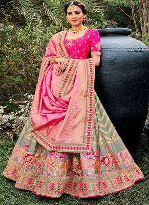 Grey Silk Bridal Designer lehnga with Heavy Embroidery 1