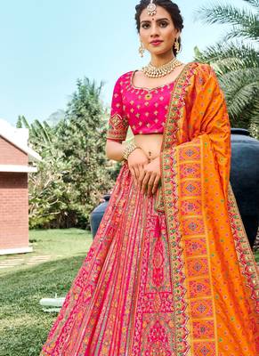 Rama Pink Silk Bridal Designer lehnga with Heavy Embroidery 1