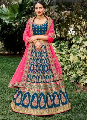Teal Silk Bridal Designer lehnga with Heavy Embroidery 1