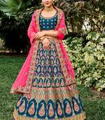 Teal Silk Bridal Designer lehnga with Heavy Embroidery