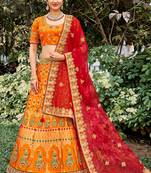 Orange Silk Bridal Designer lehnga with Heavy Embroidery