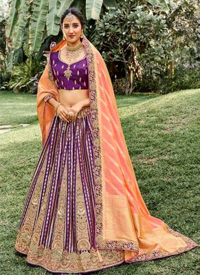 Purple Silk Bridal Designer lehnga with Heavy Embroidery 1